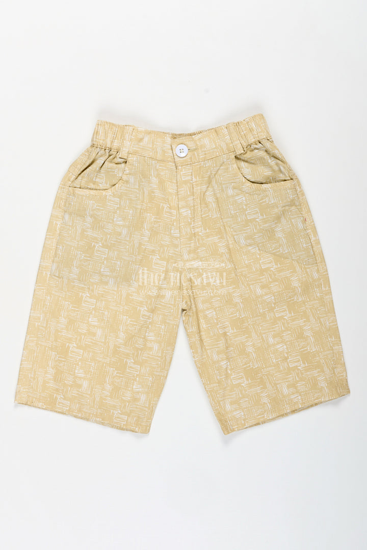 The Nesavu Boys Shorts Boys Digital Printed Shorts in Muted Yellow with Soft Cotton Blend and Casual Comfort Fit Nesavu 26 (6Y) / Yellow BWS020AB-26 Nesavu Boys Yellow Digital Printed Cotton Blend Shorts Easy Fit Stylish Look