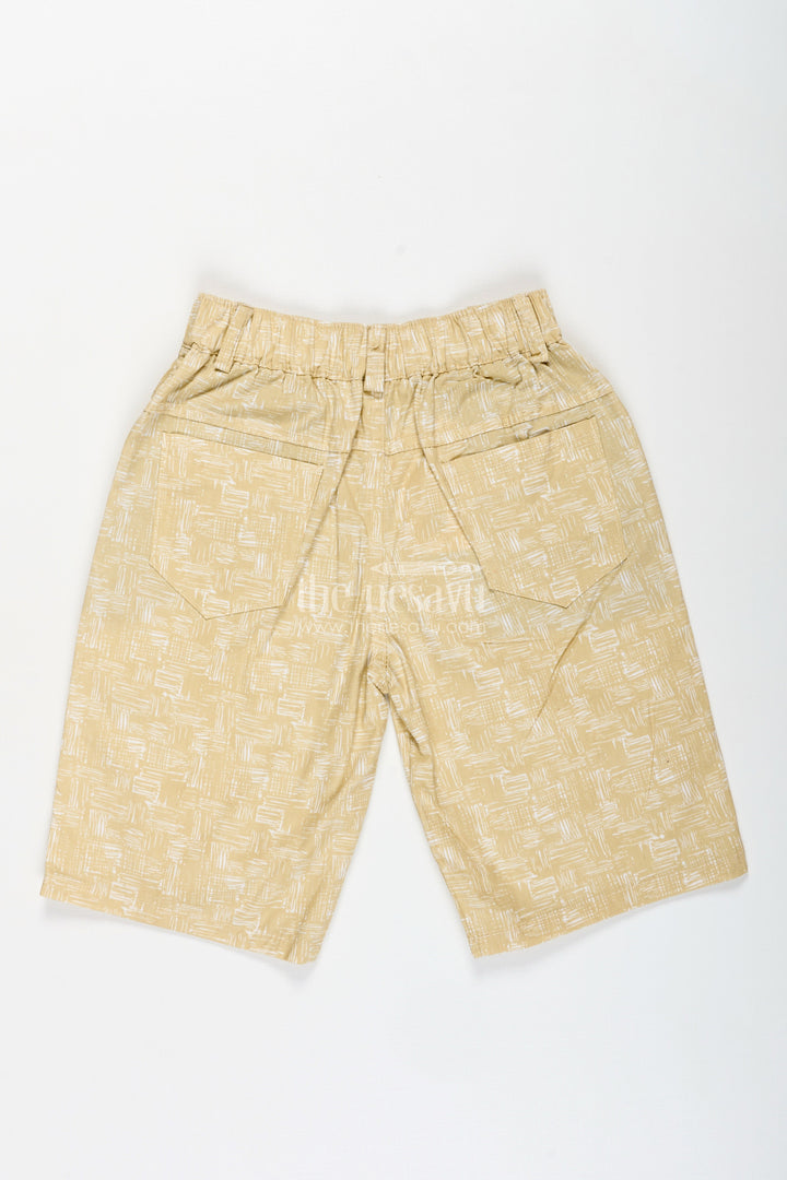 The Nesavu Boys Shorts Boys Digital Printed Shorts in Muted Yellow with Soft Cotton Blend and Casual Comfort Fit Nesavu Nesavu Boys Yellow Digital Printed Cotton Blend Shorts Easy Fit Stylish Look