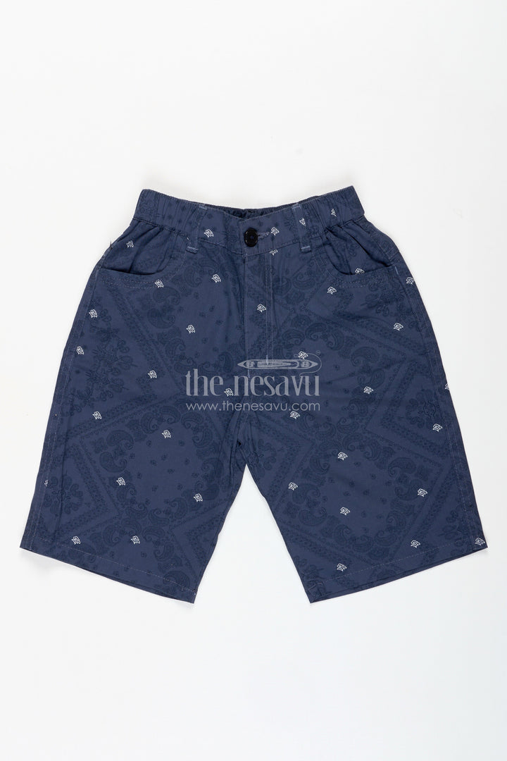 The Nesavu Boys Shorts Boys Digital Printed Shorts in Navy Blue with Soft Cotton Blend and All Day Active Fit Nesavu 26 (6Y) / Blue BWS021BB-26 Nesavu Navy Blue Boys Digital Printed Shorts Soft Cotton Blend Everyday Fit