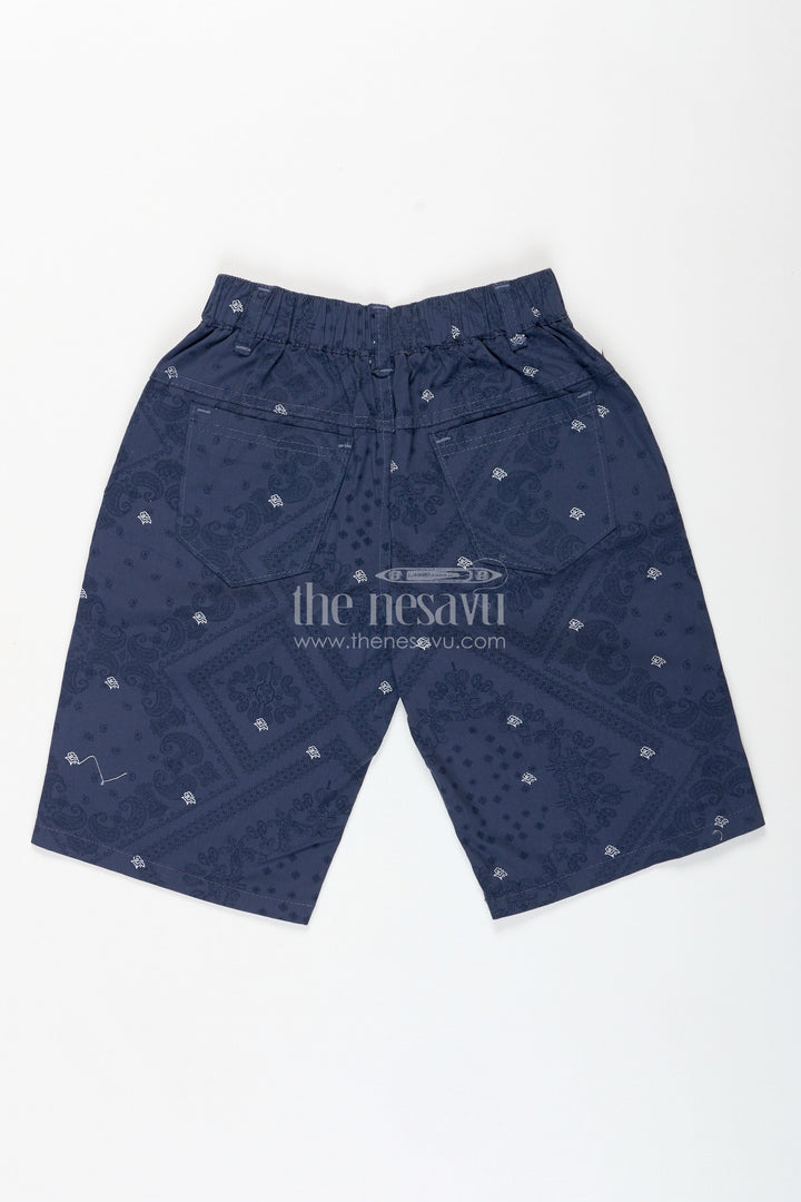 The Nesavu Boys Shorts Boys Digital Printed Shorts in Navy Blue with Soft Cotton Blend and All Day Active Fit Nesavu Nesavu Navy Blue Boys Digital Printed Shorts Soft Cotton Blend Everyday Fit