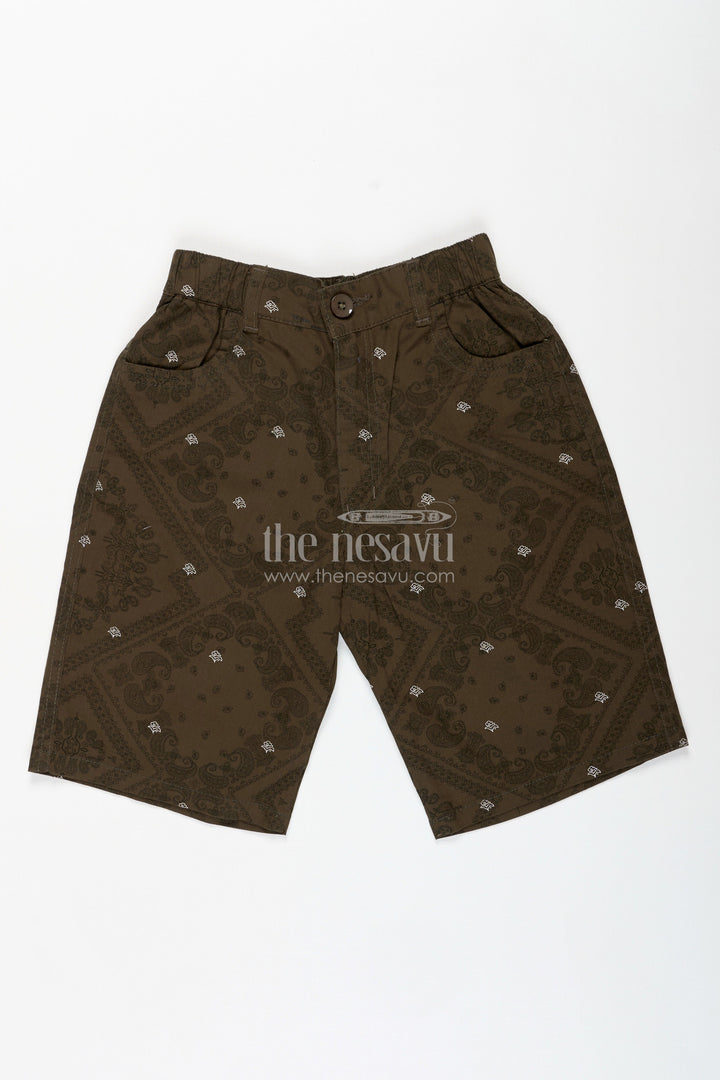 The Nesavu Boys Shorts Boys Digital Printed Shorts in Olive Green with Cotton Blend Comfort and Easy Everyday Style Nesavu 26 (6Y) / Green BWS021AB-26 Nesavu Olive Green Digital Printed Cotton Blend Boys Shorts Comfortable Waistband