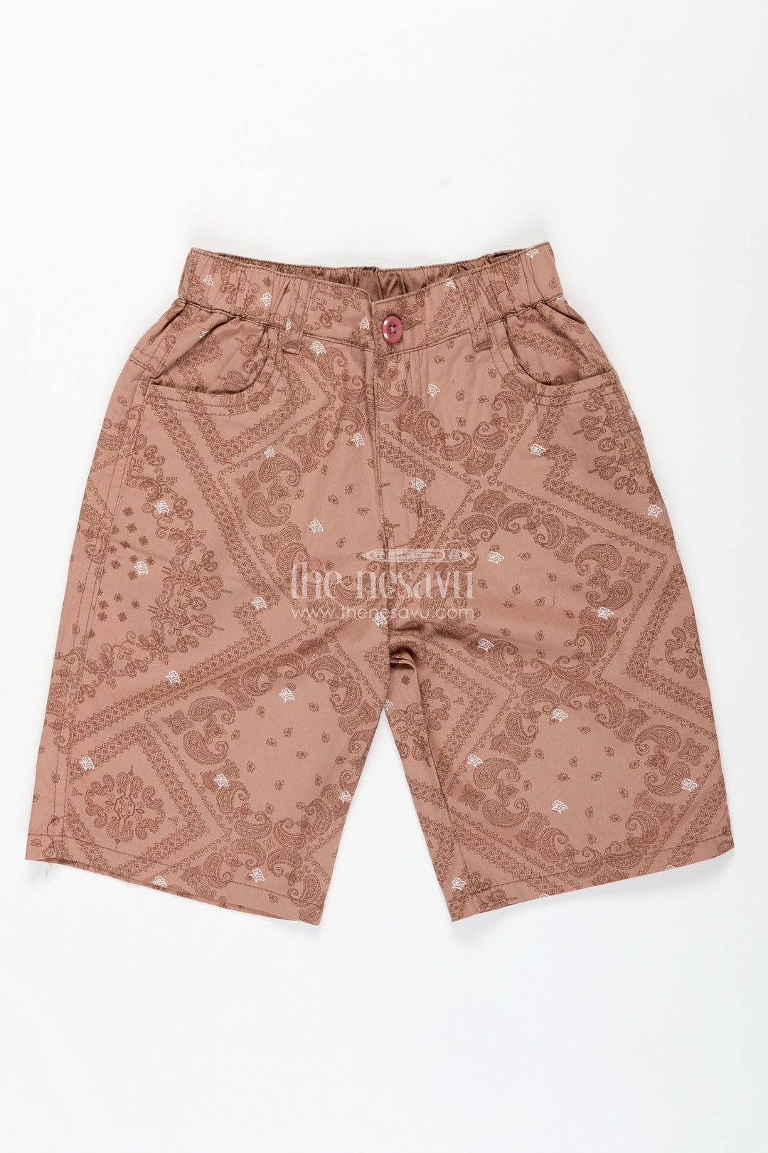 The Nesavu Boys Shorts Boys Digital Printed Shorts in Peach Cotton Blend with Relaxed Fit and Contemporary Style Nesavu 26 (6Y) / Peach BWS021CB-26 Nesavu Boys Peach Digital Printed Cotton Blend Shorts Comfortable Fit Everyday Style