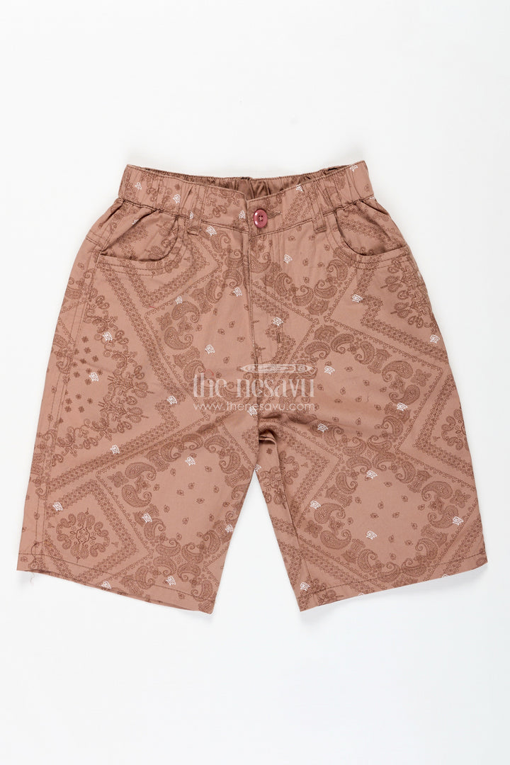 The Nesavu Boys Shorts Boys Digital Printed Shorts in Peach Cotton Blend with Relaxed Fit and Contemporary Style Nesavu 26 (6Y) / Peach BWS021CB-26 Nesavu Boys Peach Digital Printed Cotton Blend Shorts Comfortable Fit Everyday Style