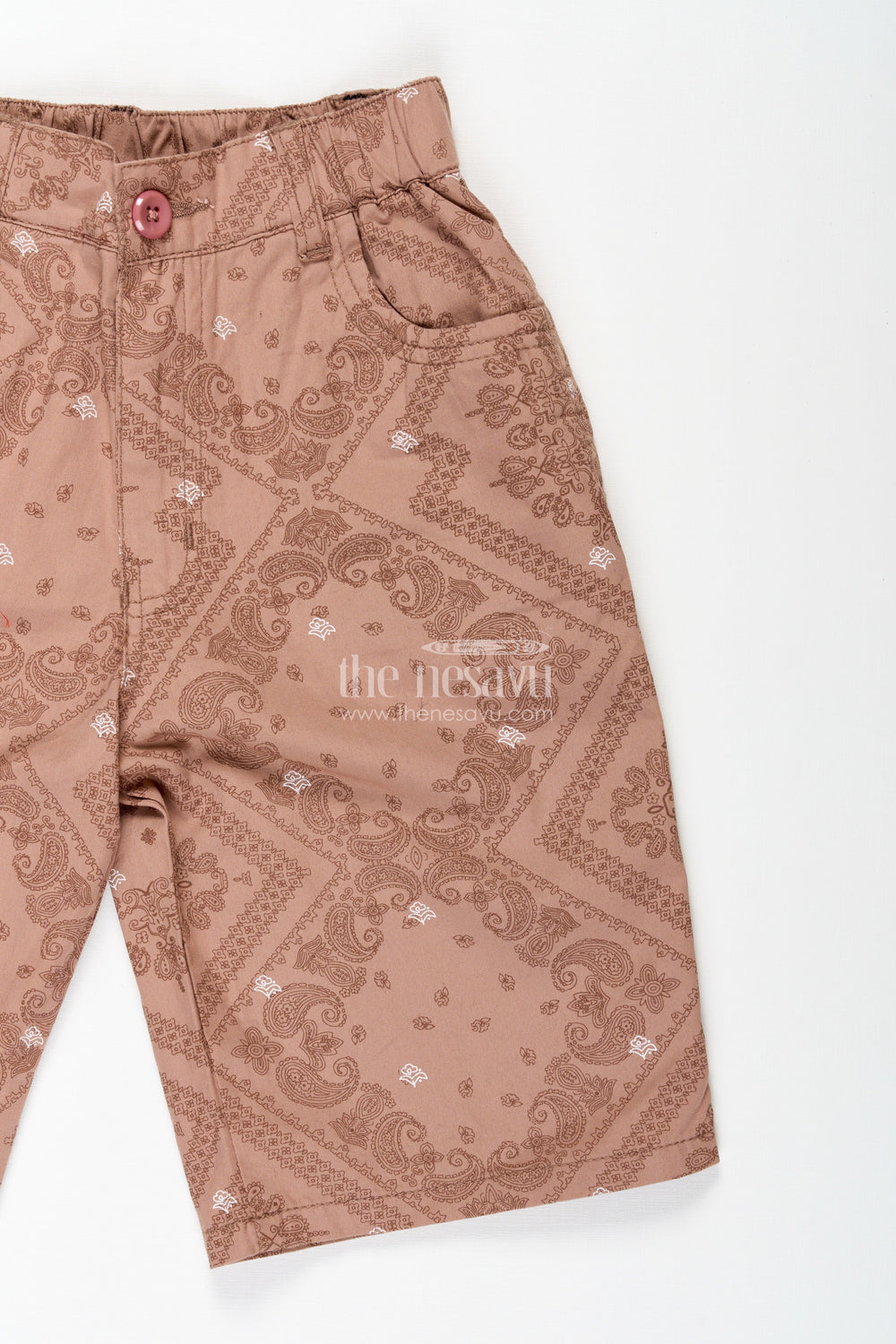 The Nesavu Boys Shorts Boys Digital Printed Shorts in Peach Cotton Blend with Relaxed Fit and Contemporary Style Nesavu Nesavu Boys Peach Digital Printed Cotton Blend Shorts Comfortable Fit Everyday Style