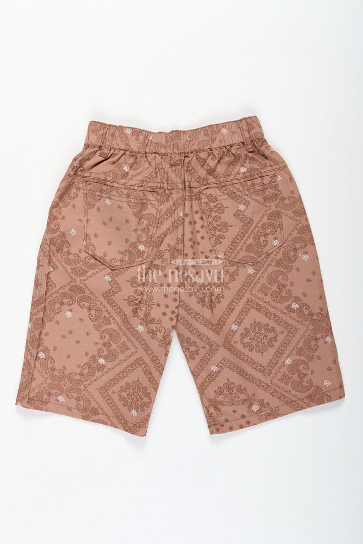 The Nesavu Boys Shorts Boys Digital Printed Shorts in Peach Cotton Blend with Relaxed Fit and Contemporary Style Nesavu Nesavu Boys Peach Digital Printed Cotton Blend Shorts Comfortable Fit Everyday Style