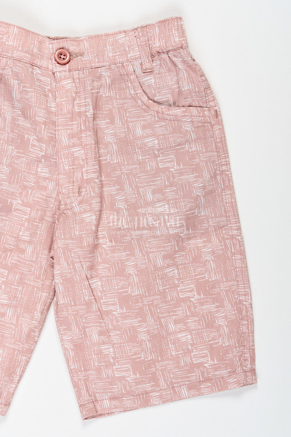 The Nesavu Boys Shorts Boys Digital Printed Shorts in Soft Peach with All Day Comfort and Playful Print Accents Nesavu Nesavu Peach Boys Digital Printed Cotton Shorts Comfortable Fit Stylish Appeal
