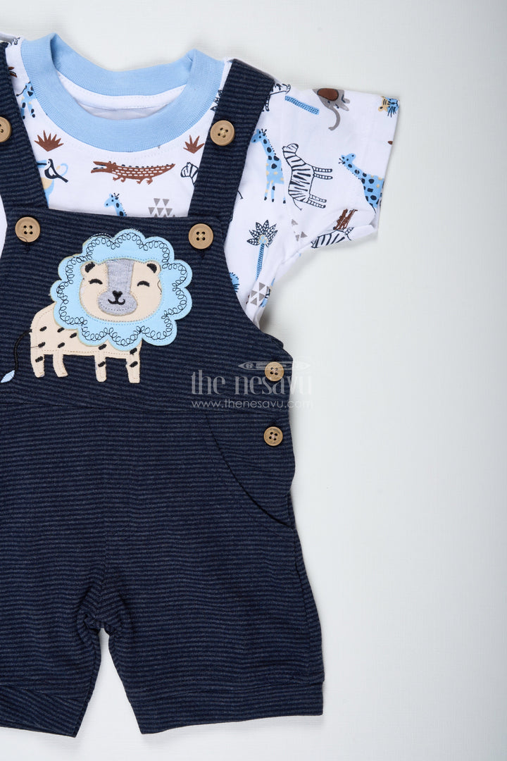 The Nesavu Boys Casual Set Boys Digital Printing T Shirts and Pant Set in Cotton Corduroy with Blue Overalls and Giraffe Patch for Creative Outfits Nesavu Nesavu Boys Digital Printing T Shirts Pant Set Corduroy Overalls Animal Themed Tee