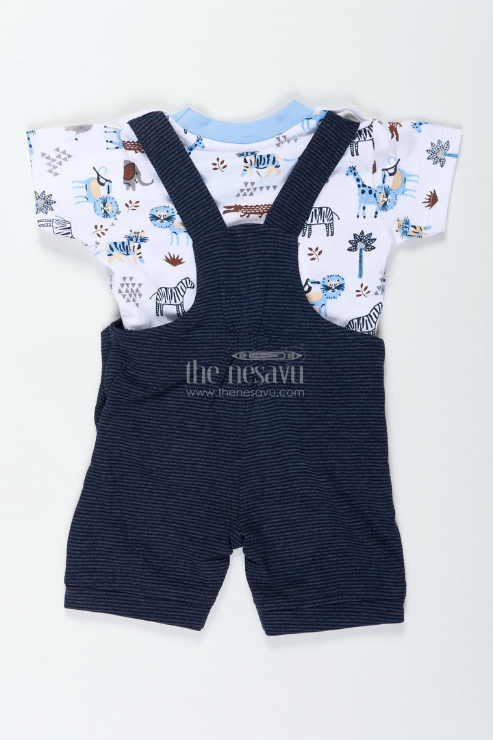 The Nesavu Boys Casual Set Boys Digital Printing T Shirts and Pant Set in Cotton Corduroy with Blue Overalls and Giraffe Patch for Creative Outfits Nesavu Nesavu Boys Digital Printing T Shirts Pant Set Corduroy Overalls Animal Themed Tee