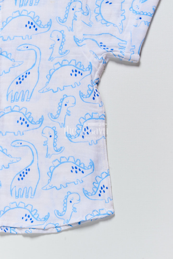 The Nesavu Boys Cotton Shirt Boys Dinosaur Print Muslin Shirt for Playful Everyday Dressing Nesavu Nesavu boys muslin cotton shirt dinosaur print playtime birthday parties casual wear