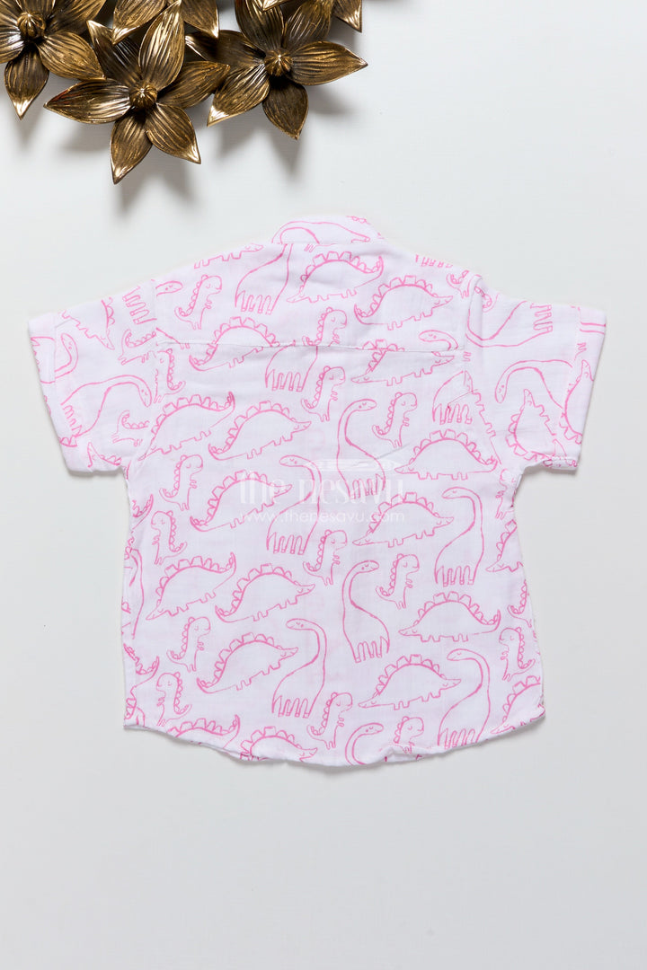 The Nesavu Boys Cotton Shirt Boys Dinosaur Print Muslin Shirt for School and Everyday Fun Nesavu Nesavu boys muslin cotton shirt dinosaur print everyday play school casual dressing