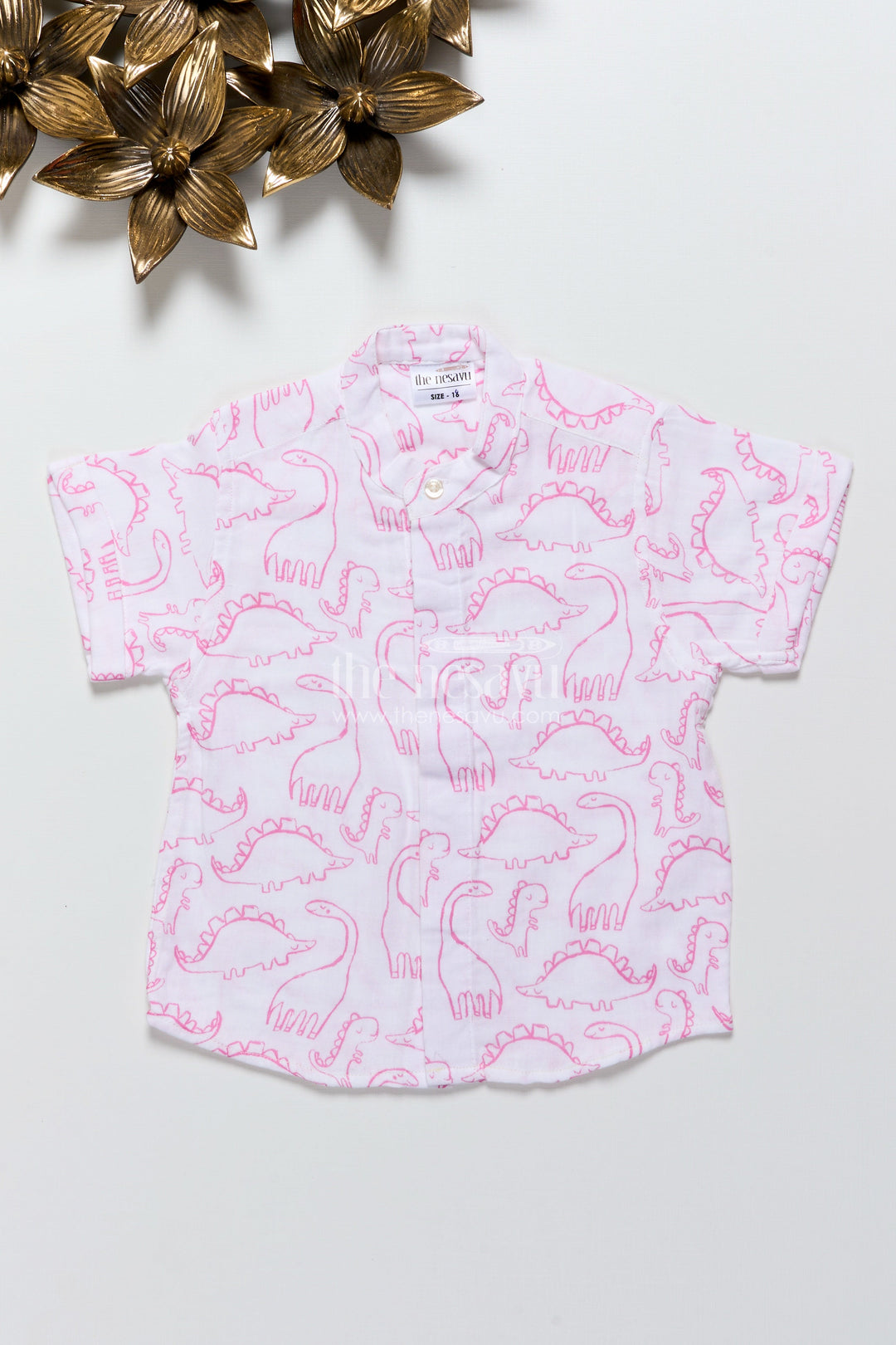 The Nesavu Boys Cotton Shirt Boys Dinosaur Print Muslin Shirt for School and Everyday Fun Nesavu Nesavu boys muslin cotton shirt dinosaur print everyday play school casual dressing