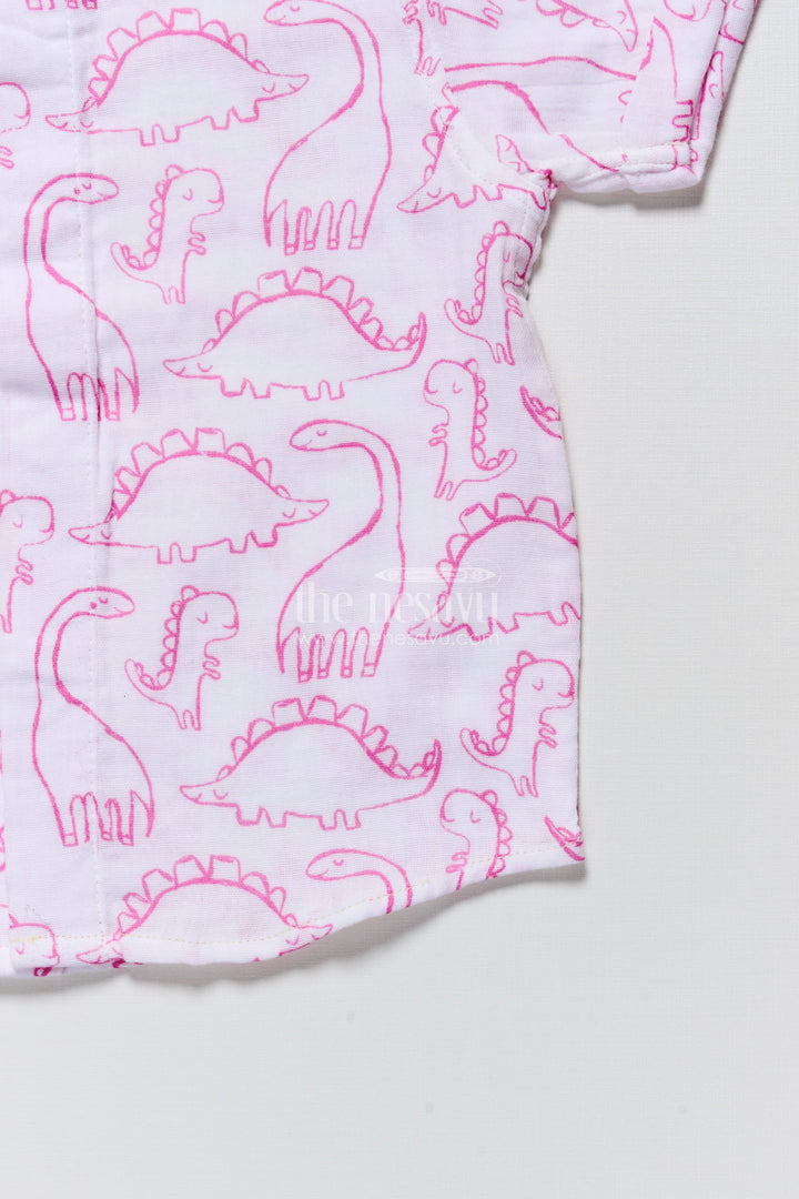 The Nesavu Boys Cotton Shirt Boys Dinosaur Print Muslin Shirt for School and Everyday Fun Nesavu Nesavu boys muslin cotton shirt dinosaur print everyday play school casual dressing
