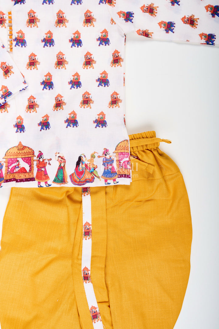 The Nesavu Boys Dothi Set Boys Dothi Kurta Set with Cultural Digital Print Design Nesavu Nesavu boys printed dothi kurta set  cultural ethnic outfit kids