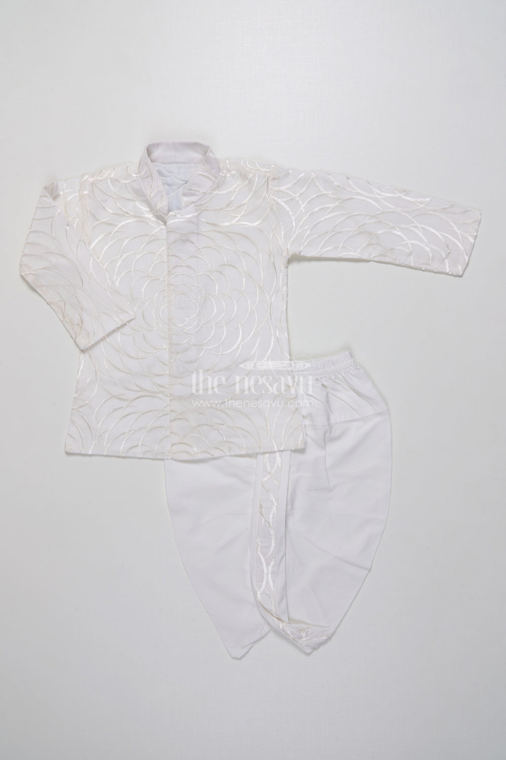 The Nesavu Boys Dothi Set Boys Dothi Set with Mirror and Sequence Embroidery Ethnic Festive Wear Nesavu 16 (1Y) / White BES766B-16 Nesavu Boys Dothi Set Mirror Sequence Embroidery Festive Outfit