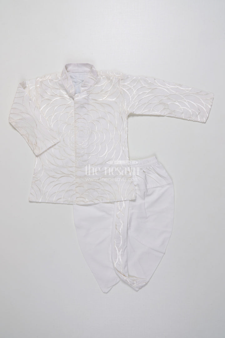 The Nesavu Boys Dothi Set Boys Dothi Set with Mirror and Sequence Embroidery Ethnic Festive Wear Nesavu 16 (1Y) / White BES766B-16 Nesavu Boys Dothi Set Mirror Sequence Embroidery Festive Outfit