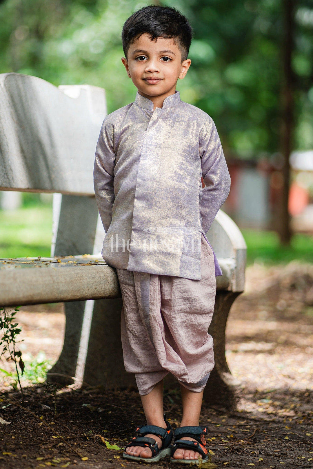 The Nesavu Boys Dothi Set Boys Dothi Set with Rose Gold Kurta and Pink Dothi for Festive Occasions Nesavu 10 (NB) / Pink BES594C-10 Nesavu Boys Rose Gold Kurta Pink Dothi Set Traditional Festive Gatherings