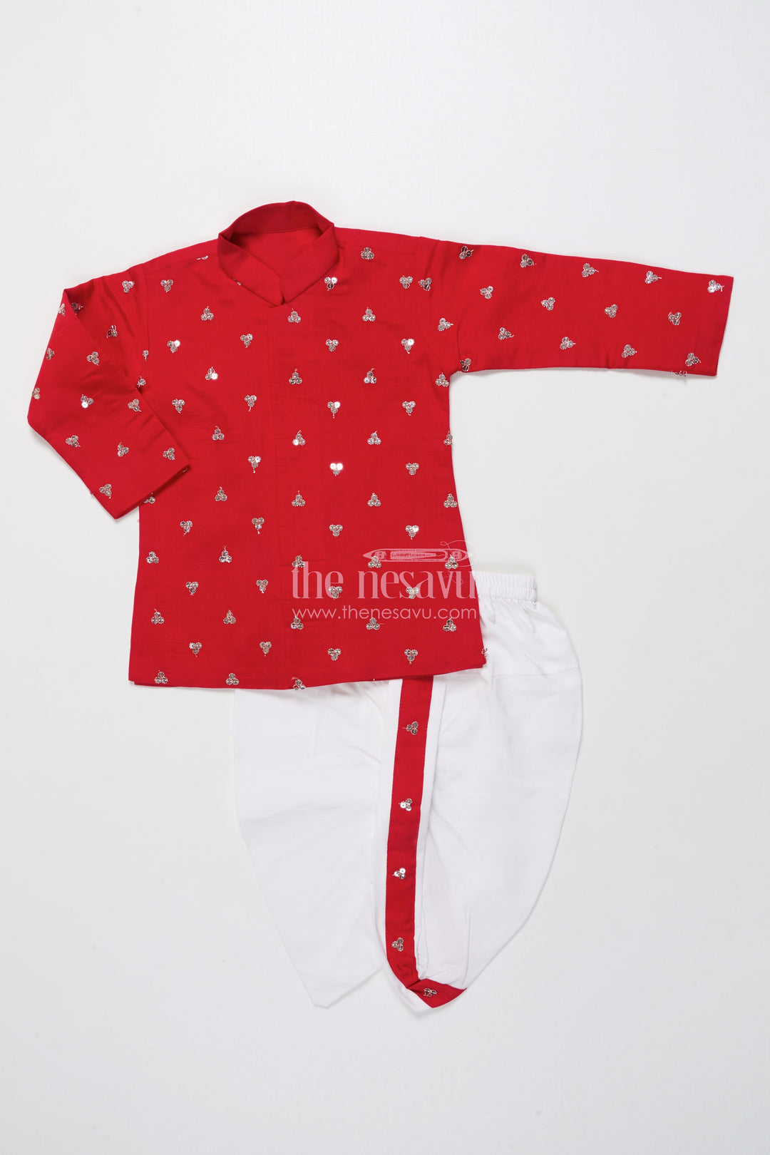 The Nesavu Boys Dothi Set Boys Dothi Set with Sequence Embroidery Traditional Festival Wear Nesavu Nesavu Boys Kurta Dothi Set Sequence Embroidery Ethnic Wear