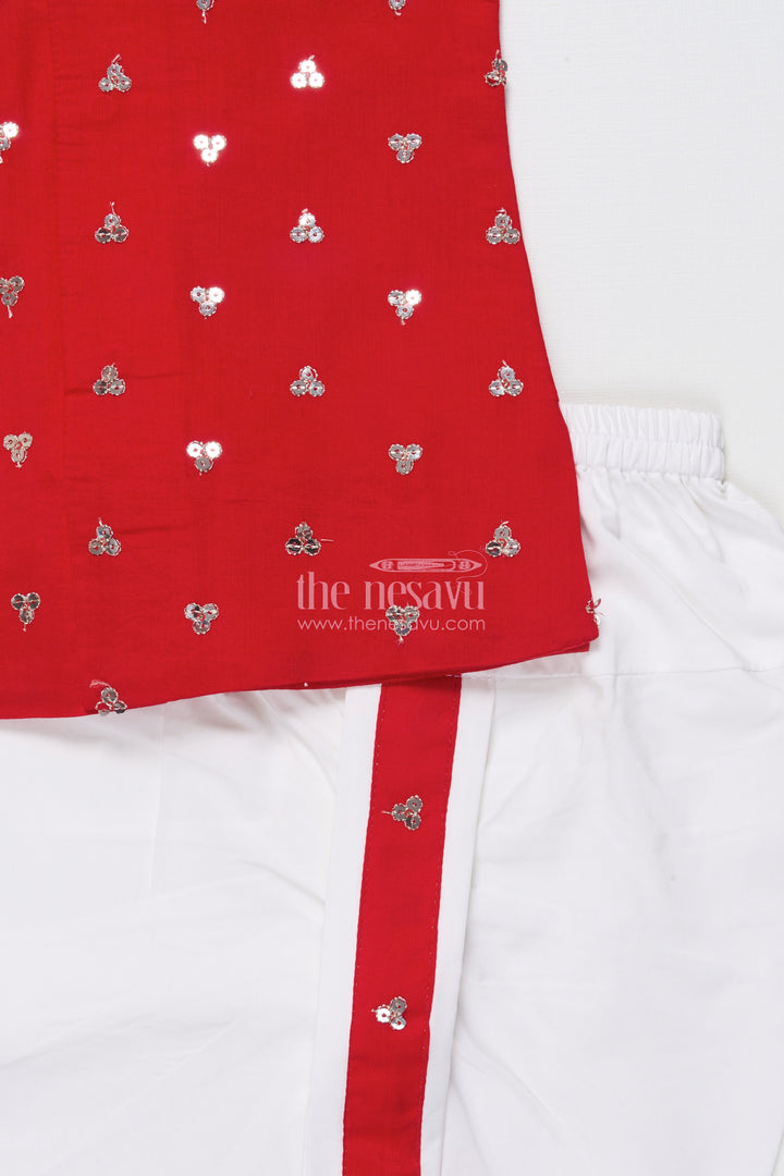The Nesavu Boys Dothi Set Boys Dothi Set with Sequence Embroidery Traditional Festival Wear Nesavu Nesavu Boys Kurta Dothi Set Sequence Embroidery Ethnic Wear