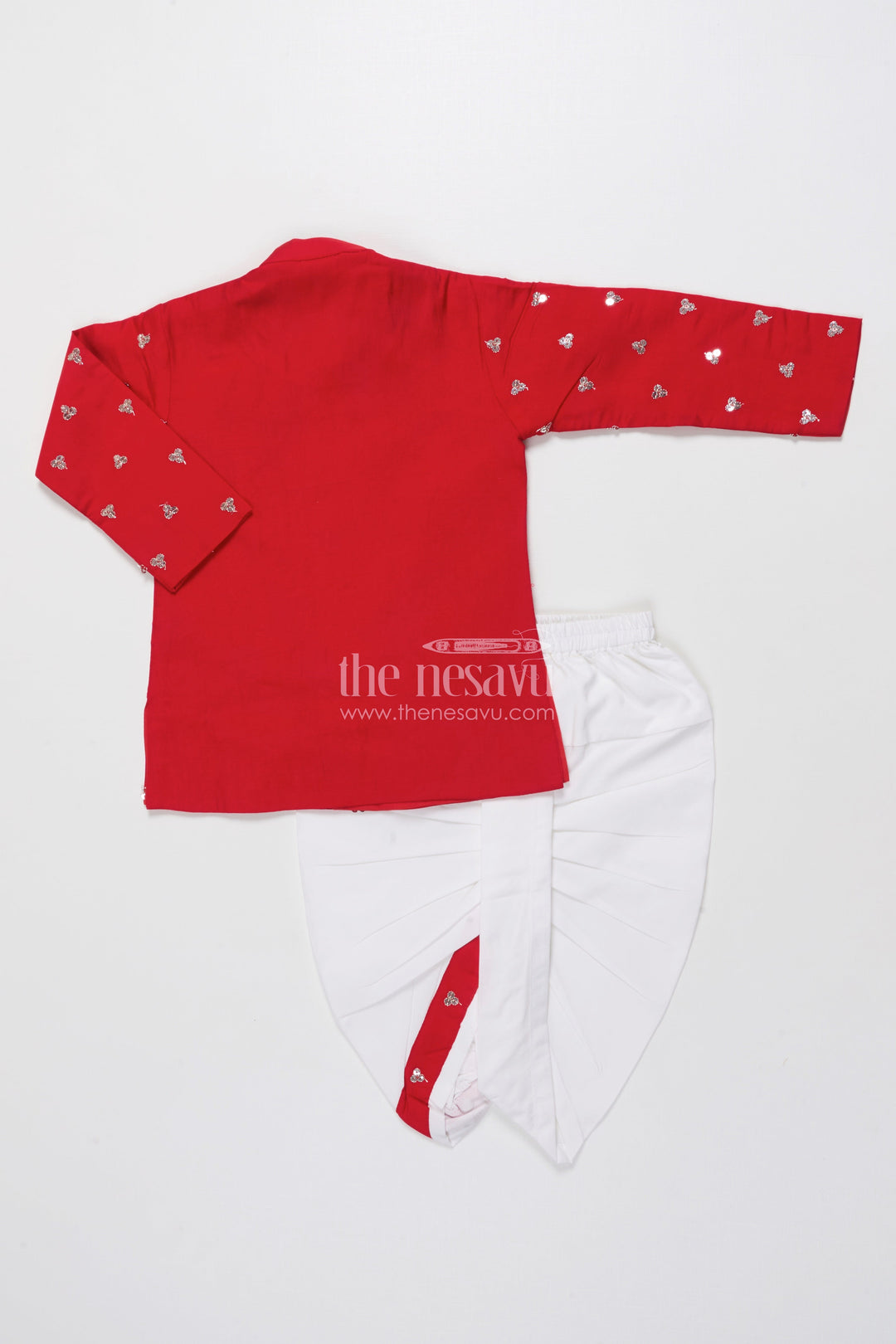 The Nesavu Boys Dothi Set Boys Dothi Set with Sequence Embroidery Traditional Festival Wear Nesavu Nesavu Boys Kurta Dothi Set Sequence Embroidery Ethnic Wear