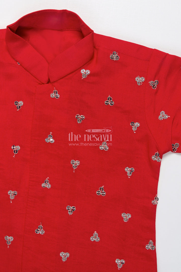 The Nesavu Boys Dothi Set Boys Dothi Set with Sequence Embroidery Traditional Festival Wear Nesavu Nesavu Boys Kurta Dothi Set Sequence Embroidery Ethnic Wear