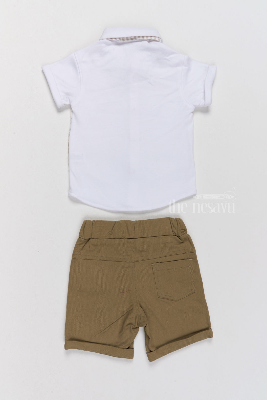 The Nesavu Baby Casual Sets Boys Dress Shirt and Shorts Set with Striped Waistcoat and Bow Tie Nesavu Boys Dress Shirt Shorts Set Waistcoat Bow Tie Stylish Festive Occasions | The Nesavu