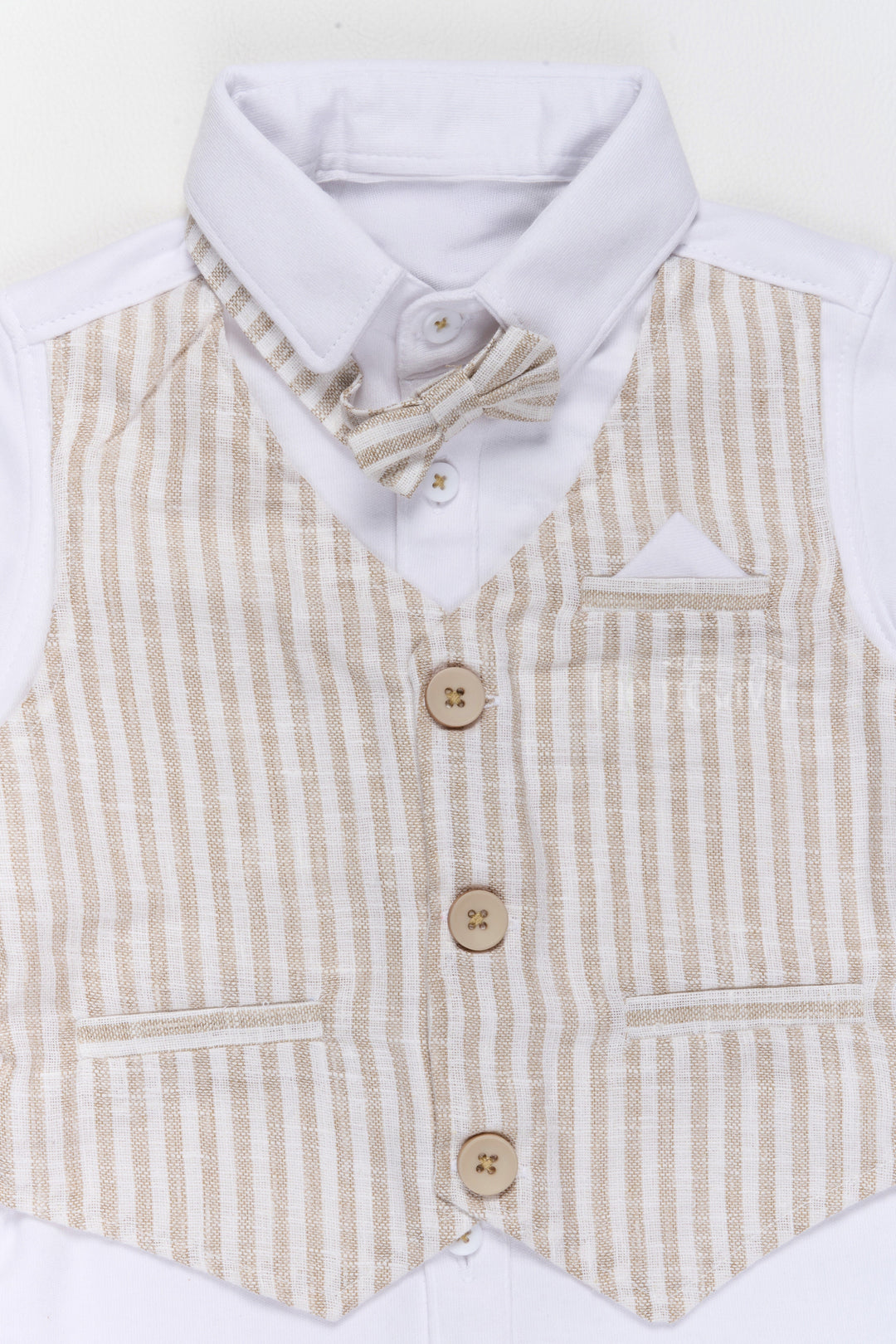 The Nesavu Baby Casual Sets Boys Dress Shirt and Shorts Set with Striped Waistcoat and Bow Tie Nesavu Boys Dress Shirt Shorts Set Waistcoat Bow Tie Stylish Festive Occasions | The Nesavu