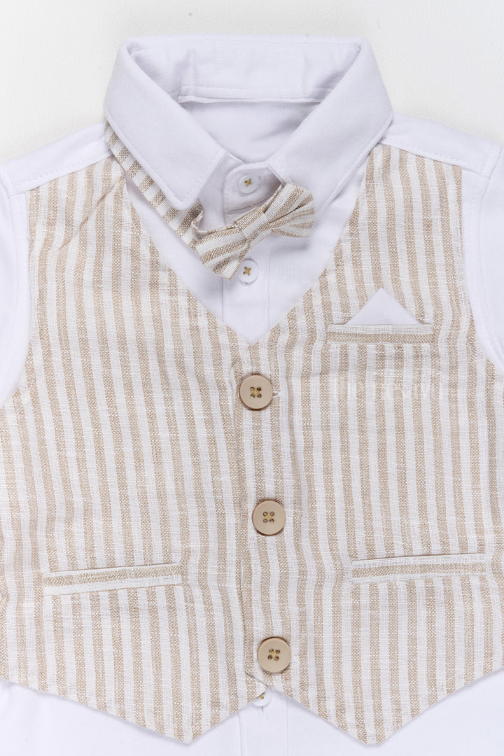 The Nesavu Baby Casual Sets Boys Dress Shirt and Shorts Set with Striped Waistcoat and Bow Tie Nesavu Boys Dress Shirt Shorts Set Waistcoat Bow Tie Stylish Festive Occasions | The Nesavu