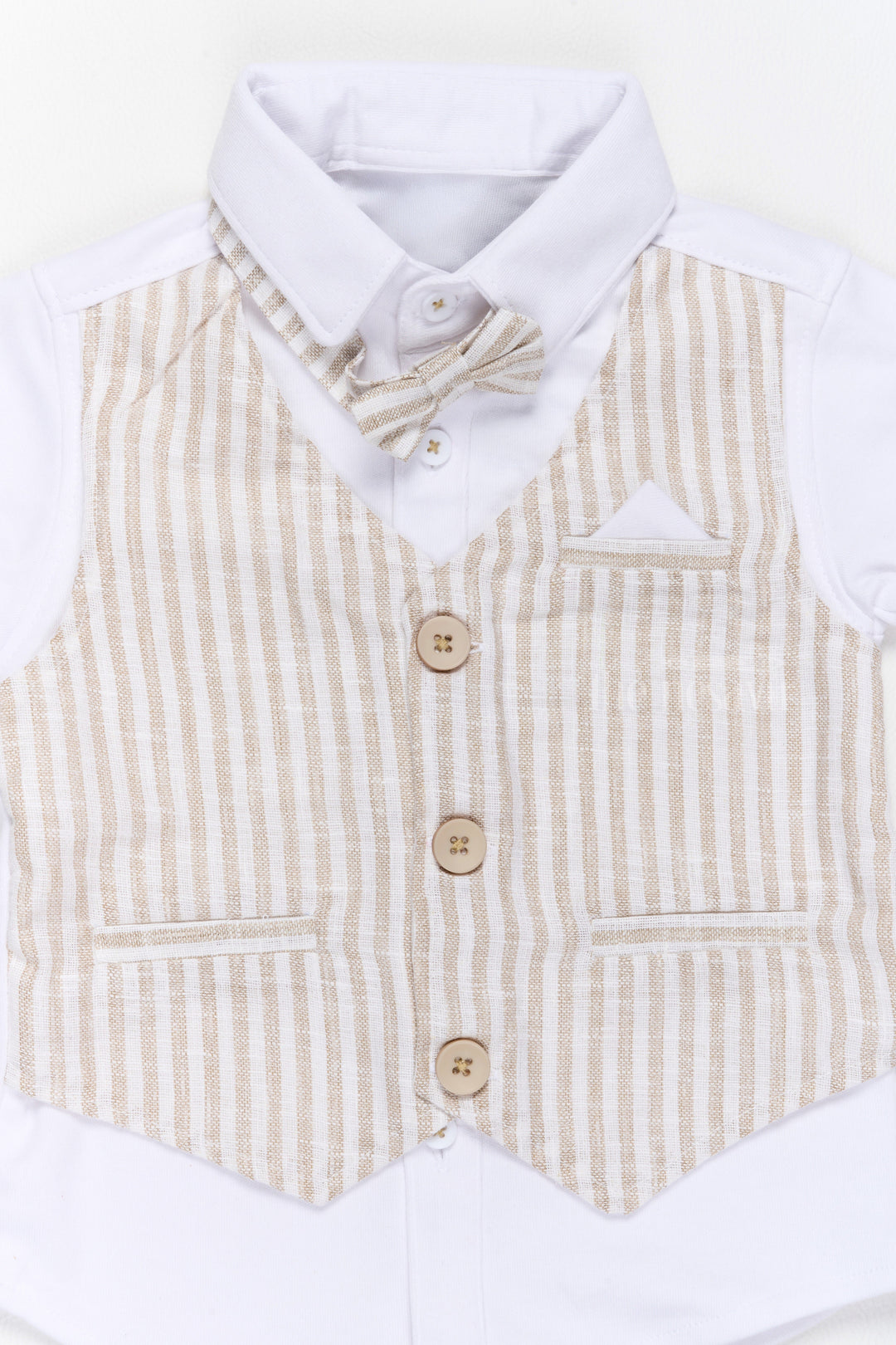 The Nesavu Baby Casual Sets Boys Dress Shirt and Shorts Set with Striped Waistcoat and Bow Tie Nesavu Boys Dress Shirt Shorts Set Waistcoat Bow Tie Stylish Festive Occasions | The Nesavu