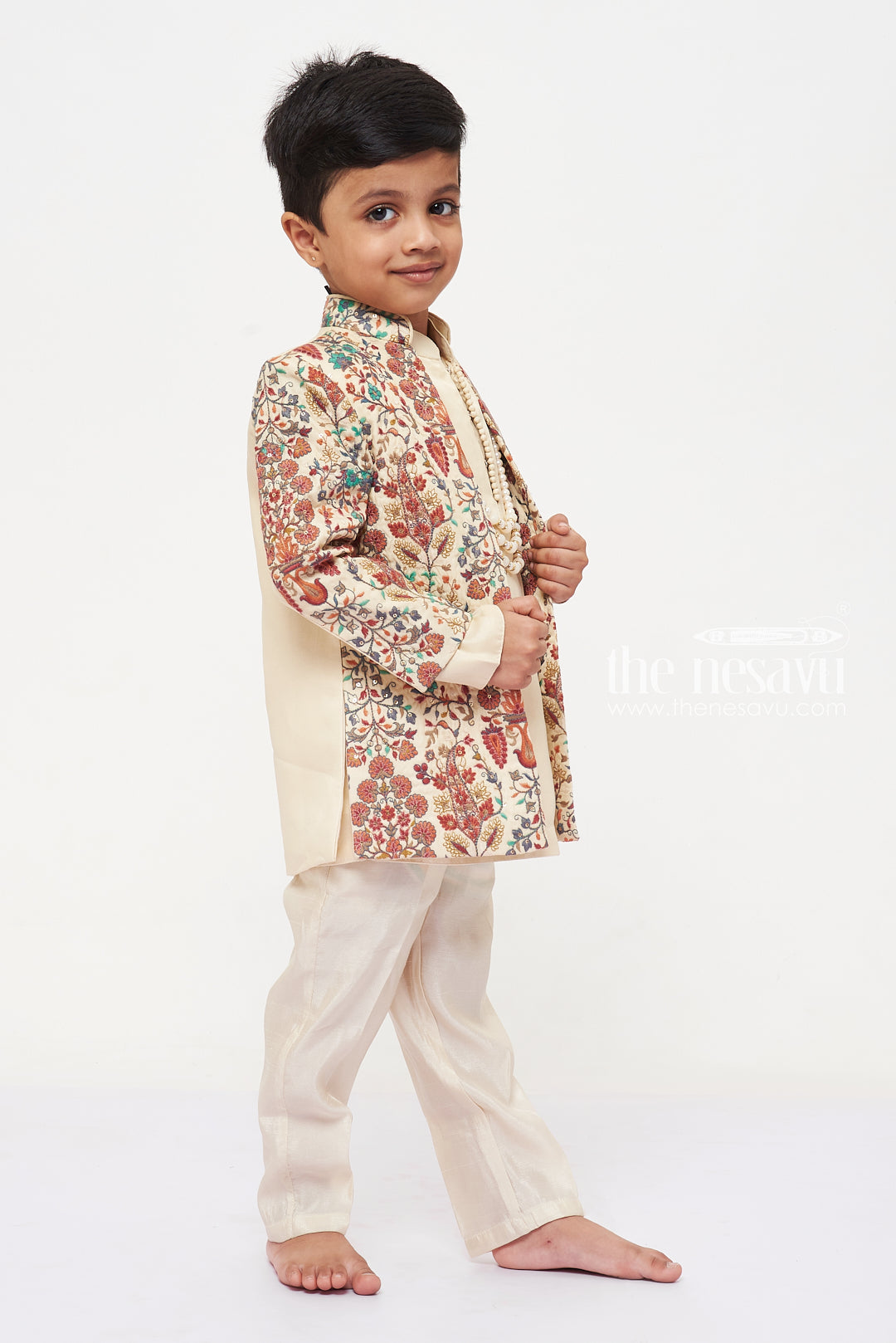 The Nesavu Boys Sherwani Boys Elegant Cream Mugal Design Inspired Embroidered Sherwani Set For Wedding Function Nesavu Buy Boys Floral Sherwani Suit | Traditional Modern Designs | The Nesavu