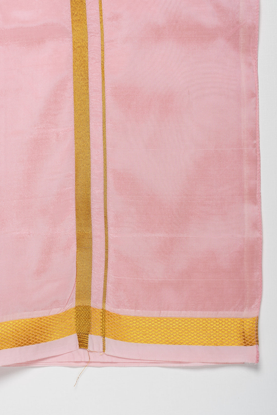 The Nesavu Boys Vesti Boys Elegant Silk Dhoti in Soft Pink with Golden Detailing Nesavu Shop Boys Pink Silk Dhoti with Golden Stripes | Traditional Festive Wear | The Nesavu