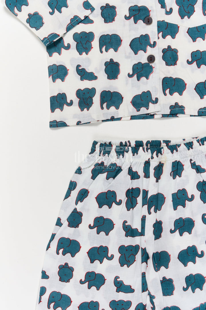 The Nesavu Night Dress Boys Elephant Print Cotton Nightwear Set for Bedtime Comfort Nesavu Nesavu boys cotton nightwear with elephant print – soft and breathable bedtime set for toddlers
