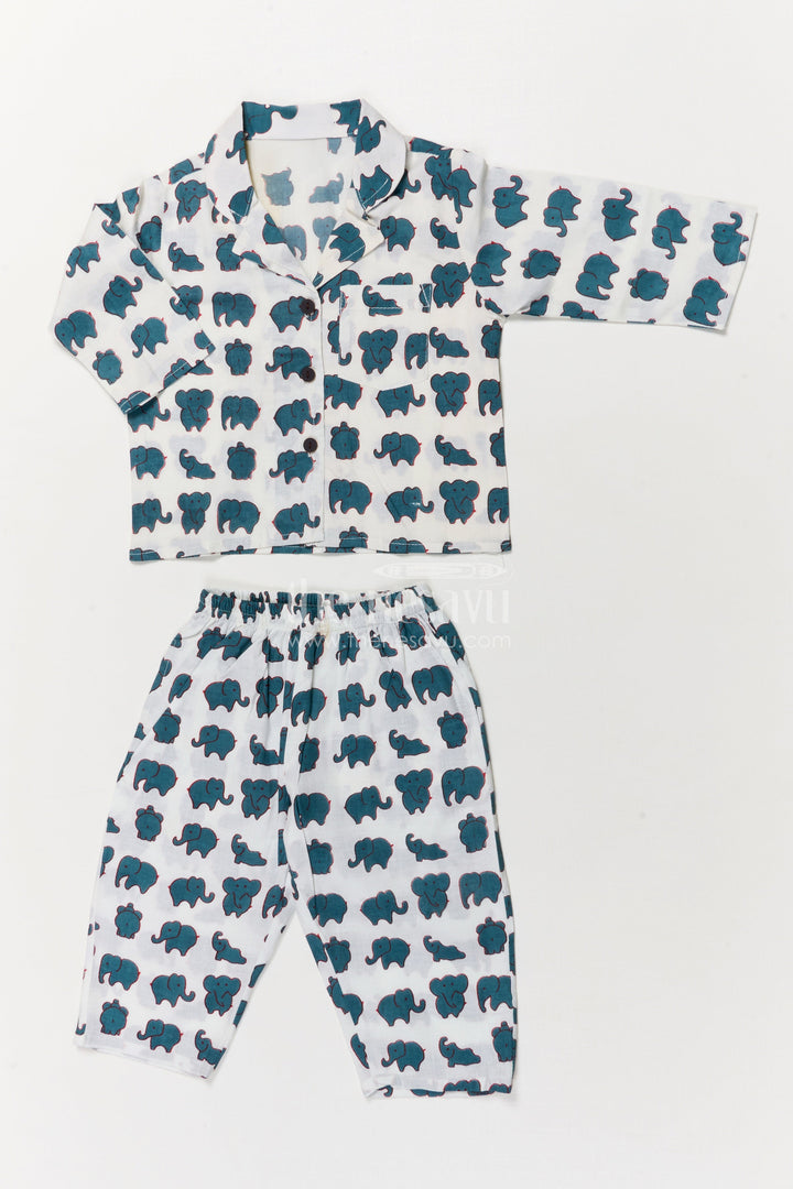 The Nesavu Night Dress Boys Elephant Print Cotton Nightwear Set for Bedtime Comfort Nesavu Nesavu boys cotton nightwear with elephant print – soft and breathable bedtime set for toddlers