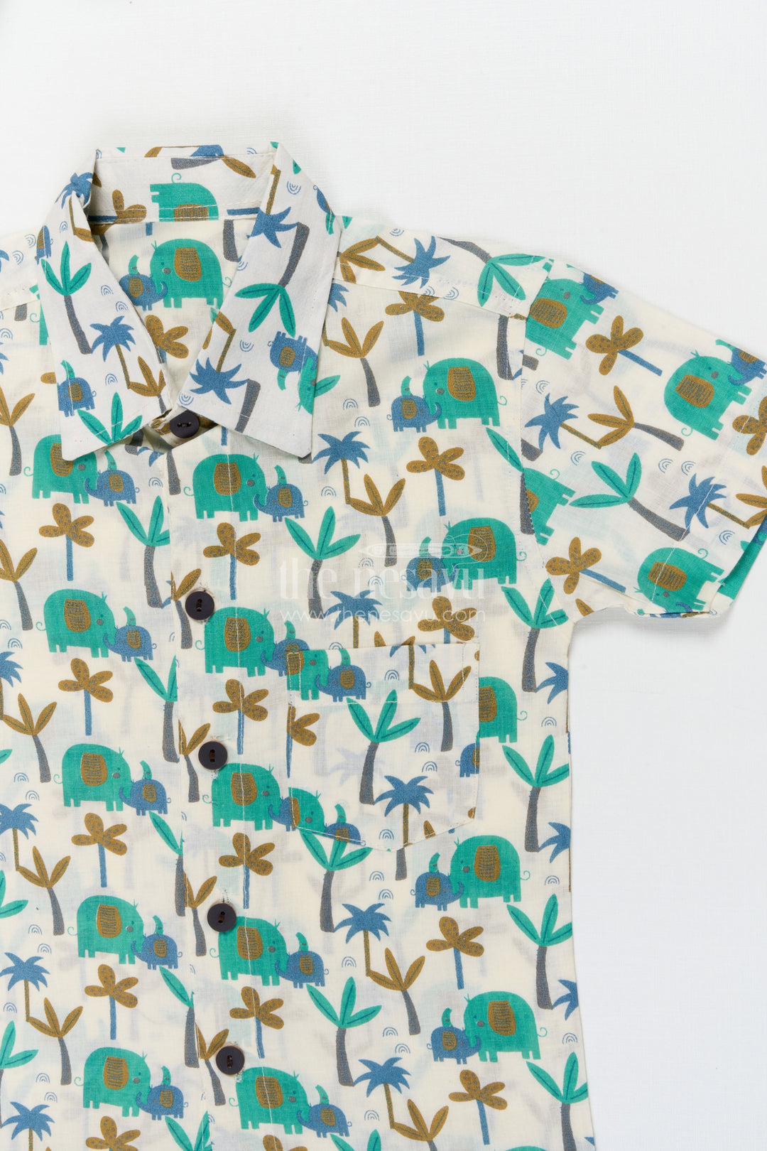 The Nesavu Boys Cotton Shirt Boys Elephant Print Cotton Shirt for Day Trips and Casual Wear Nesavu Nesavu boys cotton shirt with elephant print for summer outings and zoo day adventures