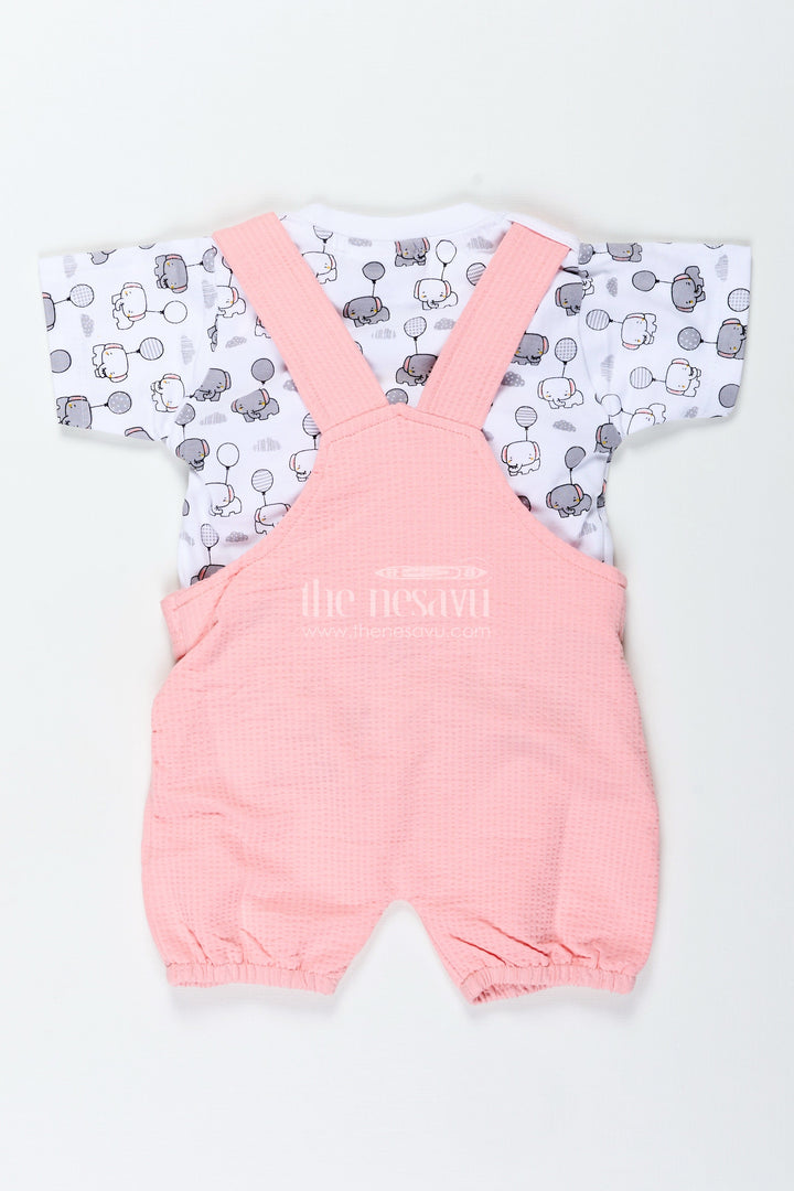 The Nesavu Boys Casual Set Boys Elephant Print Dress in Cotton Waffle Knit with Pink Overalls and Character Embroidery for Everyday Style Nesavu Nesavu Boys Elephant Print Dress Pink Cotton Waffle Knit Overalls Embroidered Character