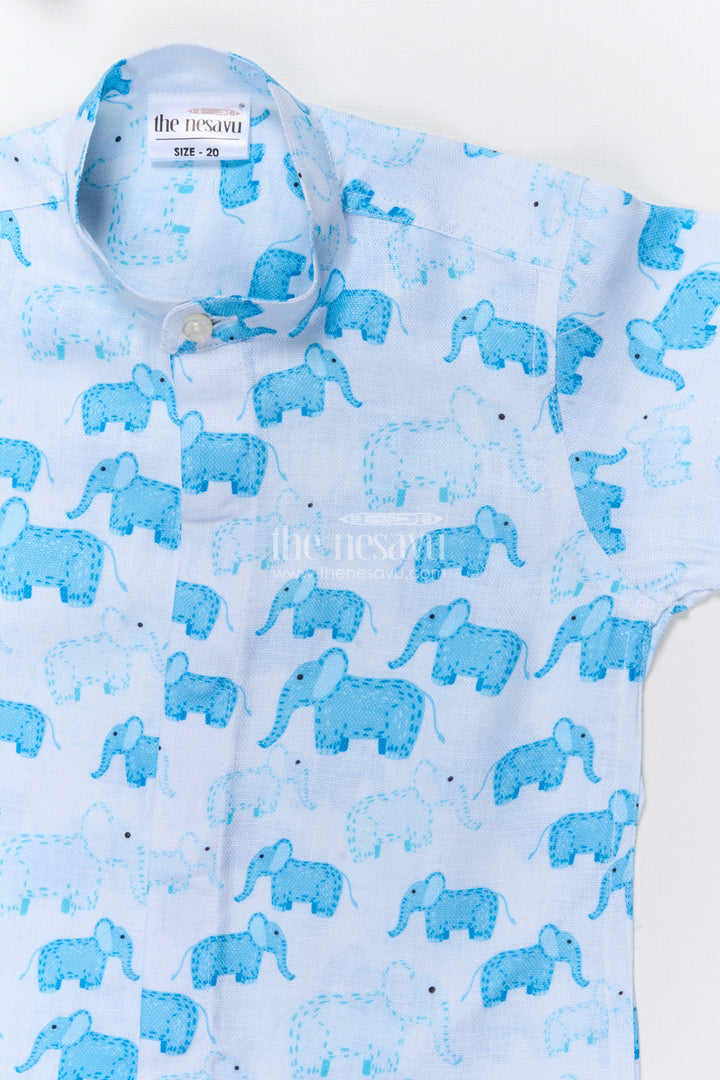 The Nesavu Boys Linen Shirt Boys Elephant Print Linen Shirt for Zoo Trips and Casual Wear Nesavu Nesavu boys elephant print linen shirt zoo visits summer outings casual everyday wear