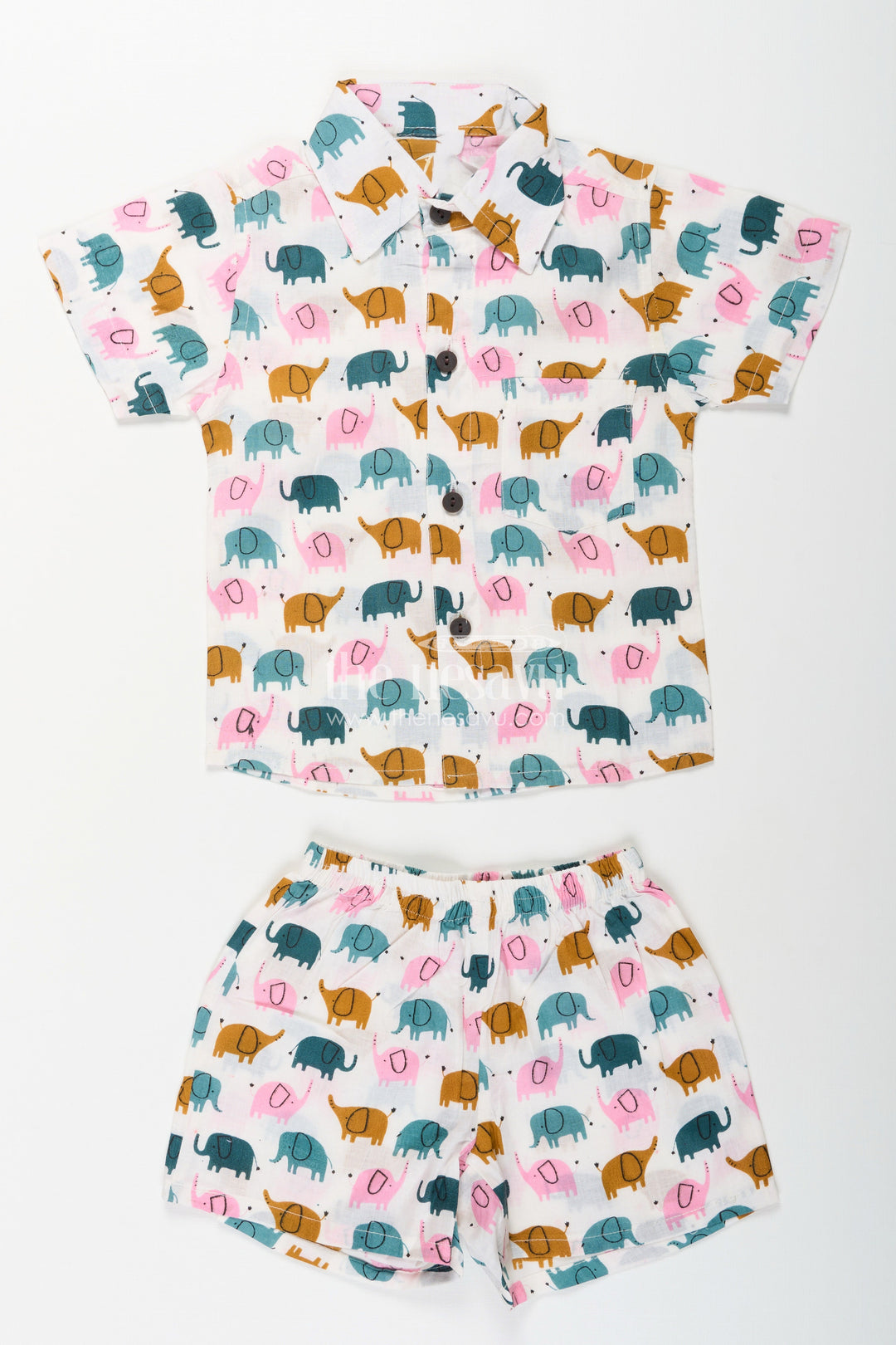 The Nesavu Boys Casual Set Boys elephant printed cotton set for everyday comfort Nesavu 16 (1Y) / Multicolor BCS408A-16 Nesavu boys cotton set multicolor elephant print  everyday co-ord outfit toddlers
