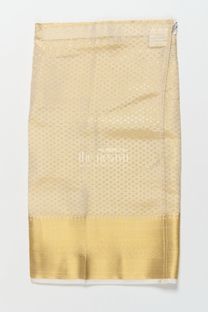 The Nesavu Boys Vesti Boys Embossed Vesti for Traditional Weddings and Poojas Nesavu 14 (6M) / Cream D036B-14 Nesavu boys tissue vesti embossed design zari border weddings religious ceremonies