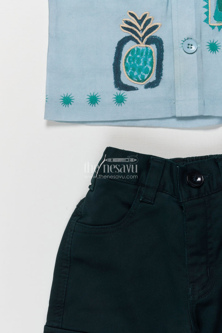 The Nesavu Boys Casual Set Boys Embroidered Casual Shirt and Pant Set for Playful Dressing Nesavu Nesavu boys tribal embroidery cotton casual set utility pants everyday adventures