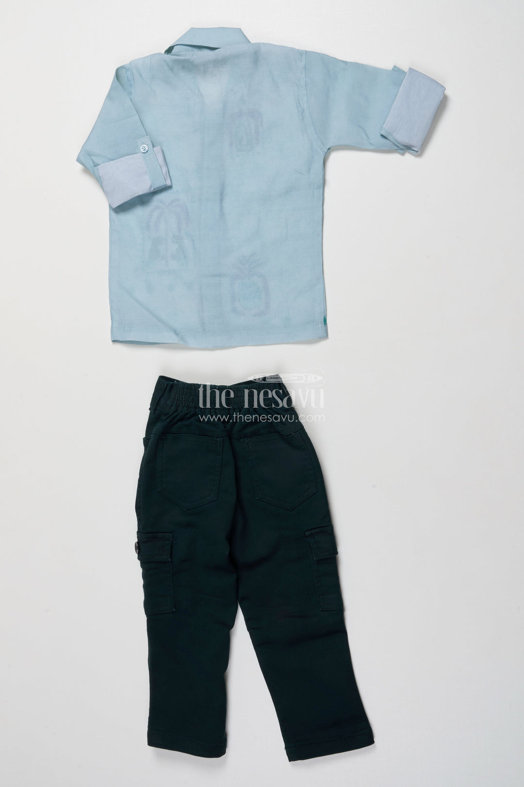 The Nesavu Boys Casual Set Boys Embroidered Casual Shirt and Pant Set for Playful Dressing Nesavu Nesavu boys tribal embroidery cotton casual set utility pants everyday adventures