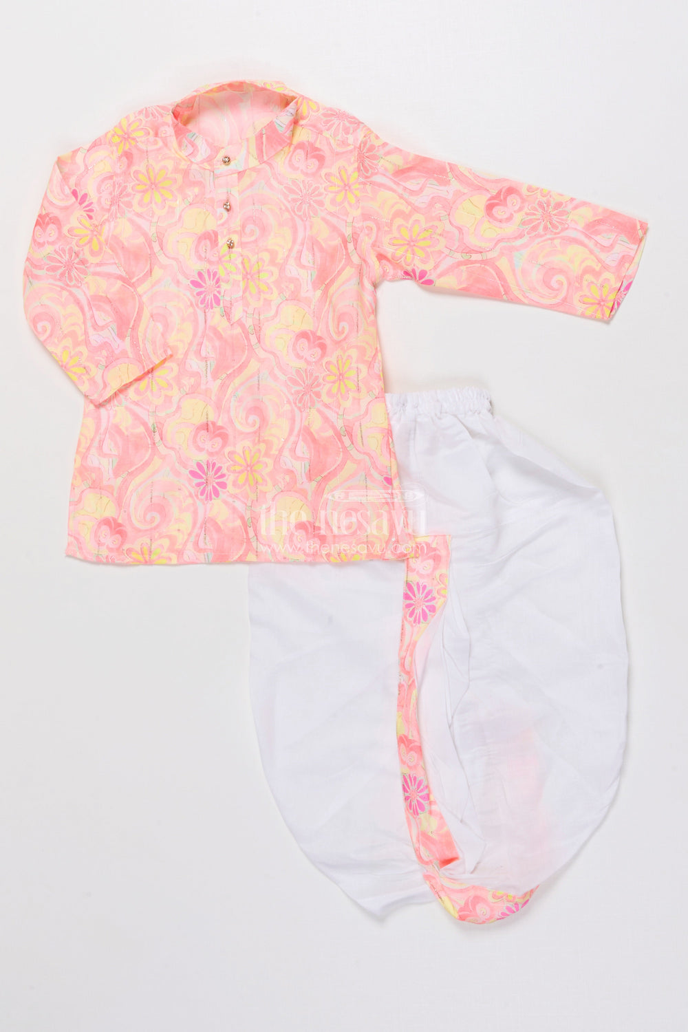 The Nesavu Boys Dothi Set Boys Embroidered Dhoti Kurta Set for Wedding Functions and Cultural Festivities Nesavu 14 (6M) / Orange BES927A-14 Nesavu boys embroidered silk blend dhoti kurta set festive ethnic wear weddings traditional celebrations