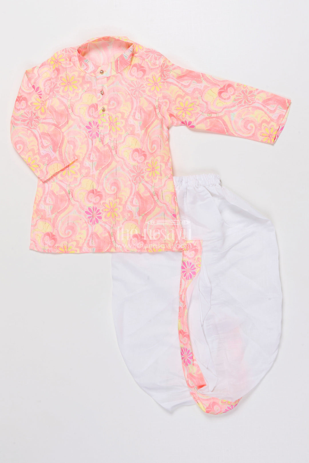 The Nesavu Boys Dothi Set Boys Embroidered Dhoti Kurta Set for Wedding Functions and Cultural Festivities Nesavu 14 (6M) / Orange BES927A-14 Nesavu boys embroidered silk blend dhoti kurta set festive ethnic wear weddings traditional celebrations