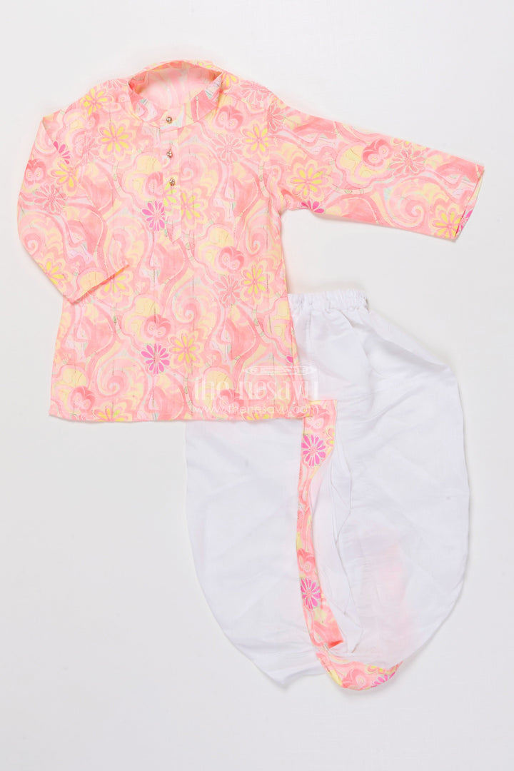 The Nesavu Boys Dothi Set Boys Embroidered Dhoti Kurta Set for Wedding Functions and Cultural Festivities Nesavu 14 (6M) / Orange BES927A-14 Nesavu boys embroidered silk blend dhoti kurta set festive ethnic wear weddings traditional celebrations