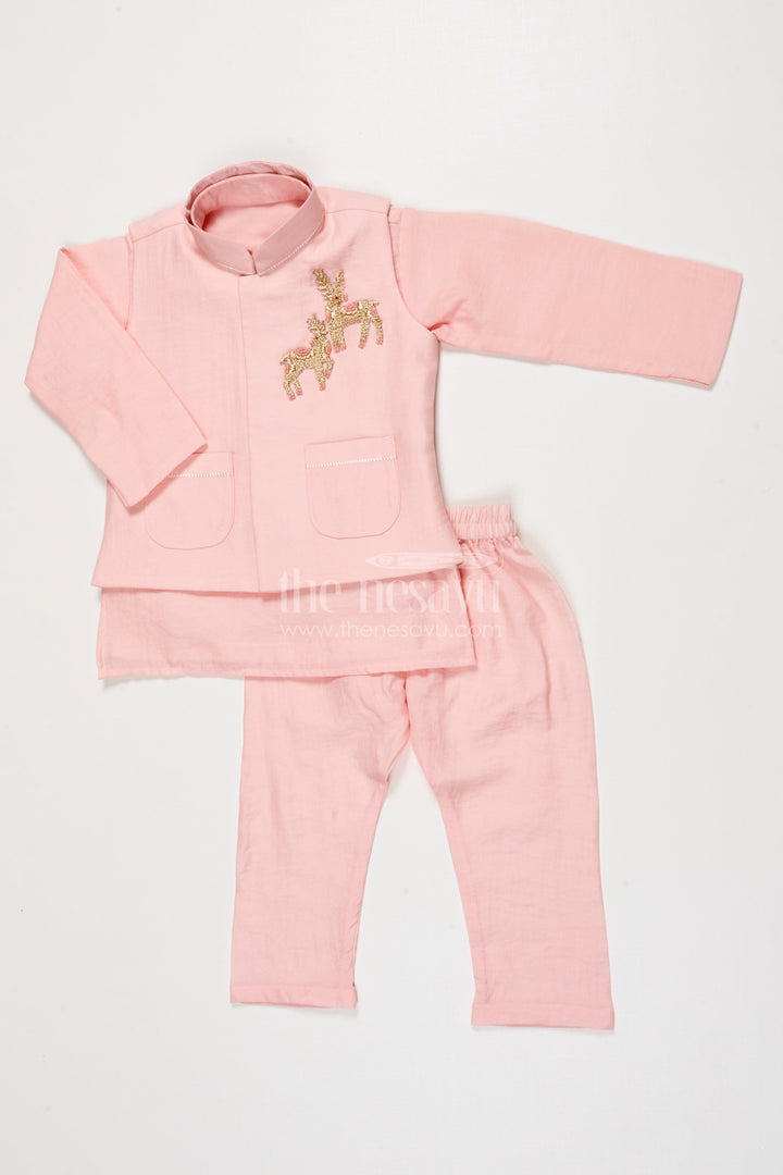The Nesavu Boys Jacket Sets Boys Embroidered Jacket Kurta Set for Weddings and Festive Functions Nesavu 16 (1Y) / Peach BES737A-16 Nesavu boys embroidered jacket kurta set weddings receptions ethnic family events