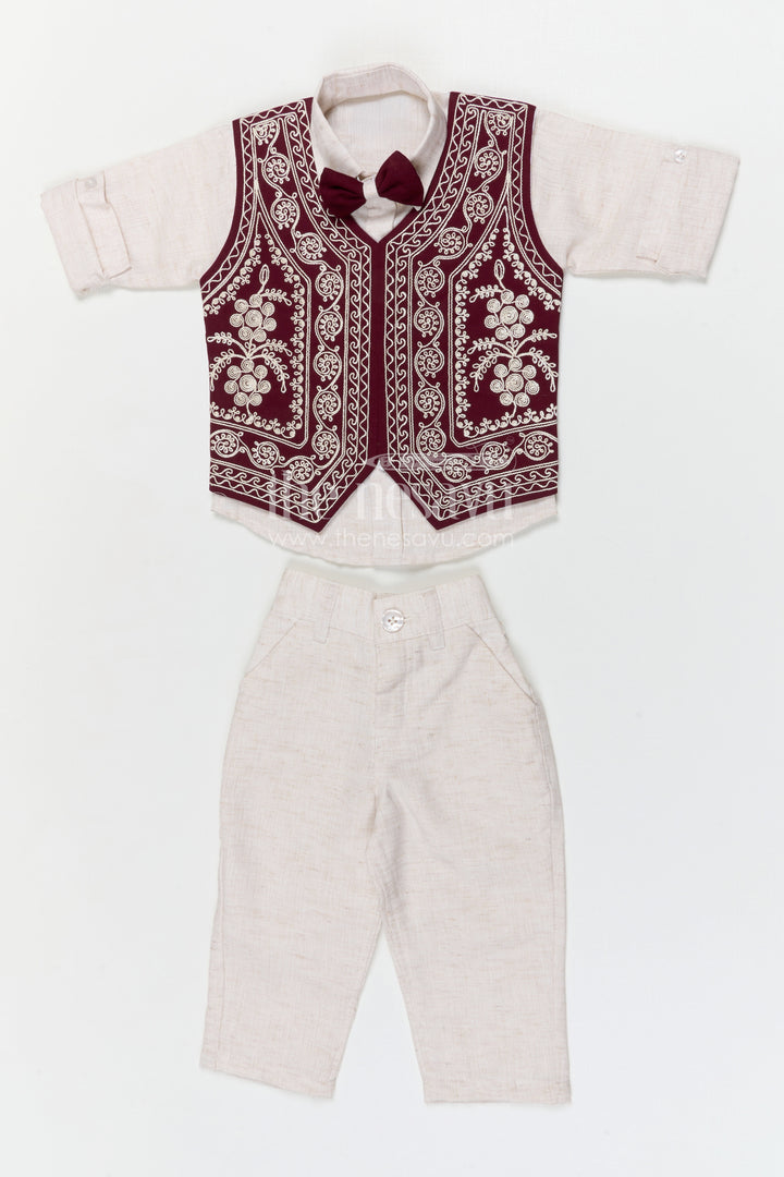 The Nesavu Boys Jacket Sets Boys Embroidered Jacket Outfit for Weddings and Festive Gatherings Nesavu Nesavu boys cotton jacket outfit with embroidered waistcoat for weddings and festive occasions