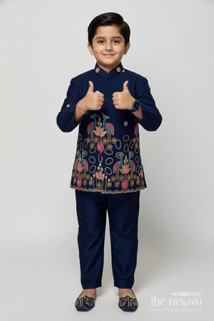 The Nesavu Boys Jacket Sets Boys Embroidered Jacket Set for Festive Functions and Weddings Nesavu 16 (1Y) / Blue BES864B-16 Nesavu boys festive jacket set designer embroidery weddings traditional functions