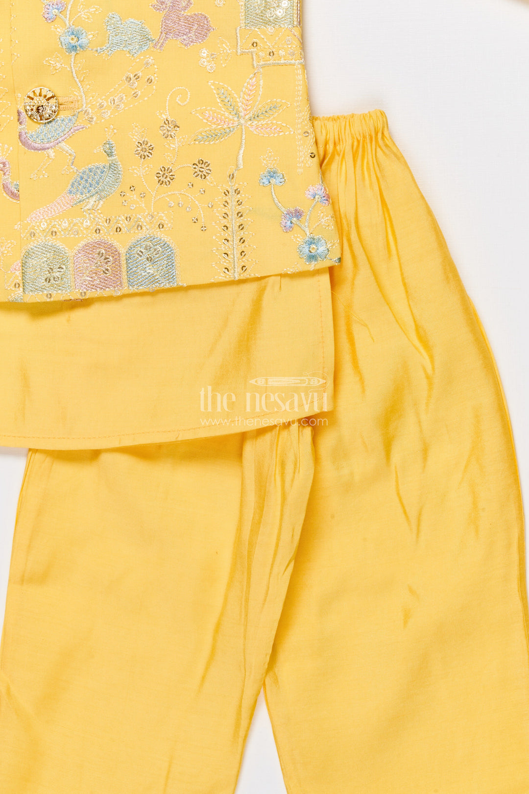 The Nesavu Boys Jacket Sets Boys Embroidered Jacket Set for Traditional Events and Festive Parties Nesavu Nesavu boys embroidered jacket kurta set silk blend ideal weddings pujas ethnic functions