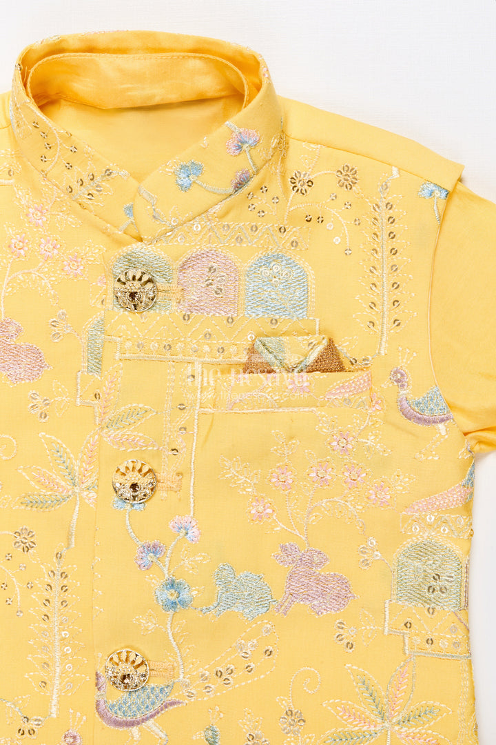 The Nesavu Boys Jacket Sets Boys Embroidered Jacket Set for Traditional Events and Festive Parties Nesavu Nesavu boys embroidered jacket kurta set silk blend ideal weddings pujas ethnic functions