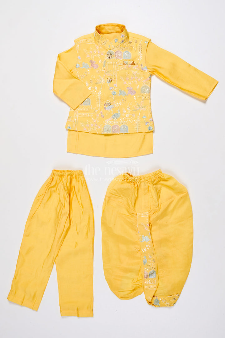 The Nesavu Boys Jacket Sets Boys Embroidered Jacket Set for Traditional Events and Festive Parties Nesavu Nesavu boys embroidered jacket kurta set silk blend ideal weddings pujas ethnic functions