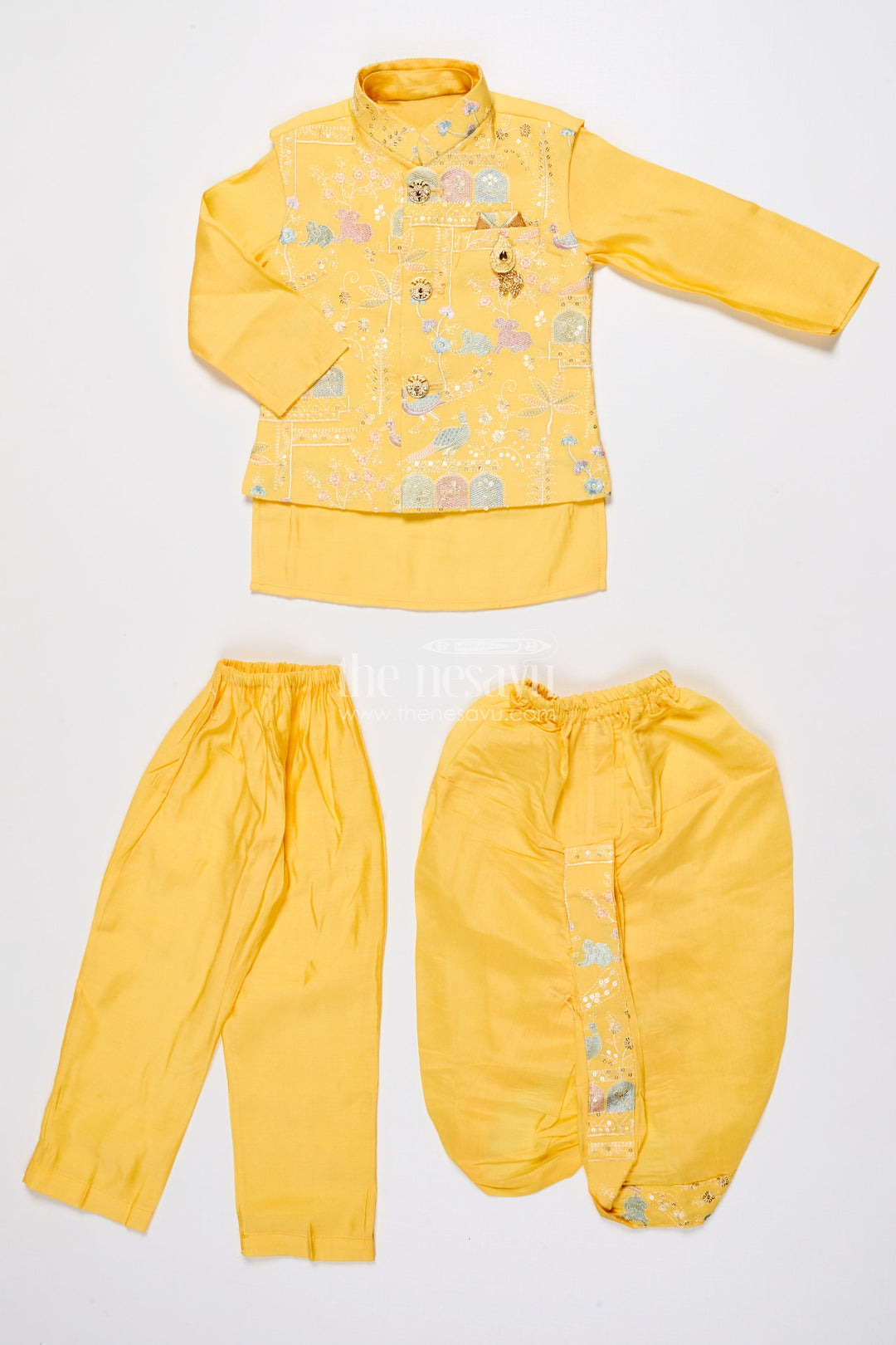 The Nesavu Boys Jacket Sets Boys Embroidered Jacket Set for Traditional Events and Festive Parties Nesavu Nesavu boys embroidered jacket kurta set silk blend ideal weddings pujas ethnic functions