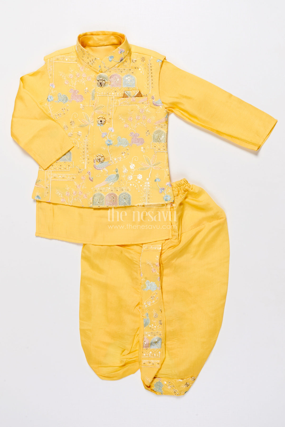 The Nesavu Boys Jacket Sets Boys Embroidered Jacket Set for Traditional Events and Festive Parties Nesavu Nesavu boys embroidered jacket kurta set silk blend ideal weddings pujas ethnic functions